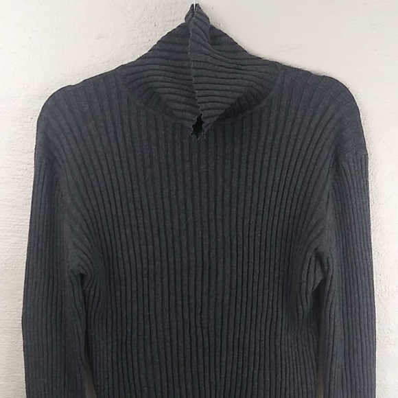 600 West Gray Mock Neck Long Sleeve Pullover Lightweight Cable Knit Sweater - Picture 4 of 8